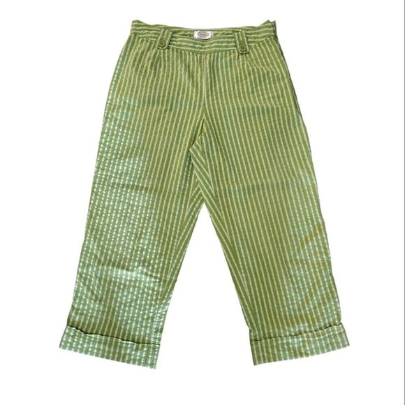 VTG 80s Talbots Petites Lime Green Striped Stretch Capri Pants Size 8 - Picture 1 of 11